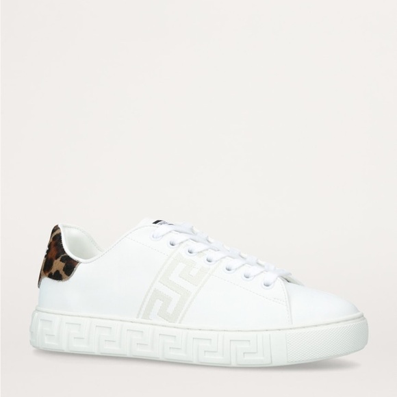 Versace Shoes - VERSACE - AUTHENTIC 
Leopard-Trim Greca Trainers NIB

Made in Italy